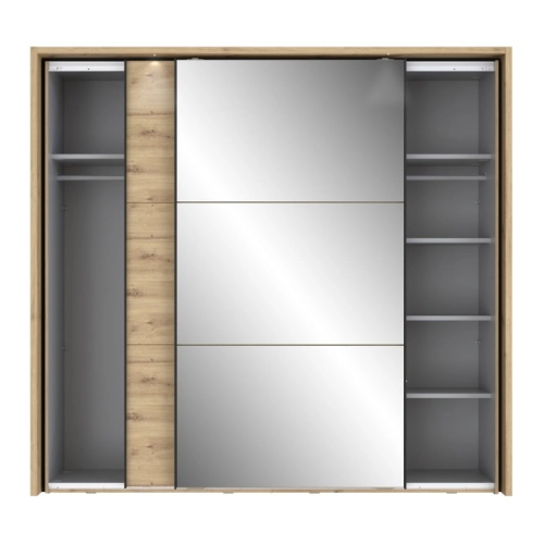 Szafa przesuwna z lustrem i oświetleniem 230 cm Dąb Artisan/Dąb Czarny